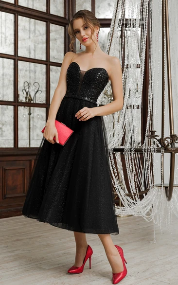 Modern A-Line Tulle Sequins Prom Dress Off-shoulder Women's Classy