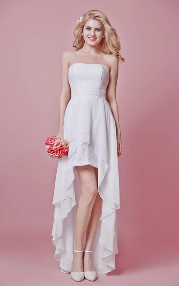 Simple Empire Strapless High Low Wedding Dress with Open Back