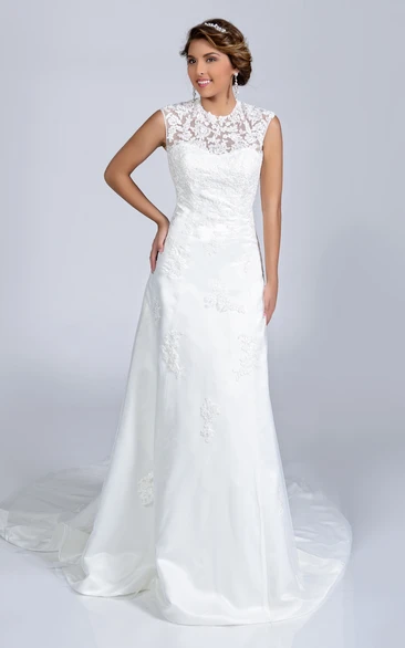 Lace A-Line Sleeveless Jewel Neck Wedding Dress With Illusion Back