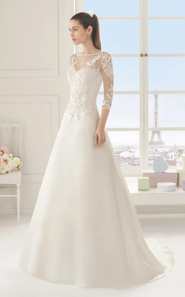 Elegant Long Sleeves A-line Dress With Illusion Back