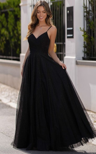 Elegant Tulle Sleeveless Floor-length A Line Prom Dress with Ruching