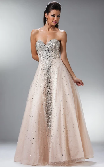 A-Line Floor-Length Sweetheart Sleeveless Dress With Crystal Detailing