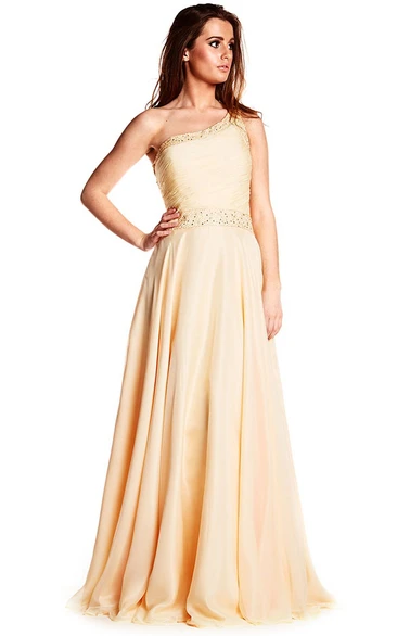 Maxi One-Shoulder Ruched Sleeveless Chiffon Prom Dress