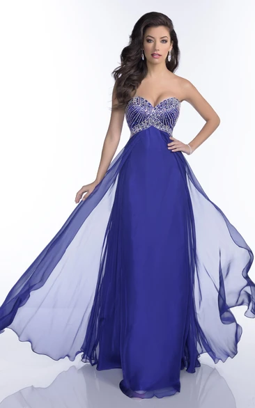 Empire Chiffon Sweetheart A-Line Prom Dress Featuring Jeweled Bust