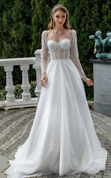 Casual A-Line Tulle Sweetheart Wedding Dress with Sweep Train