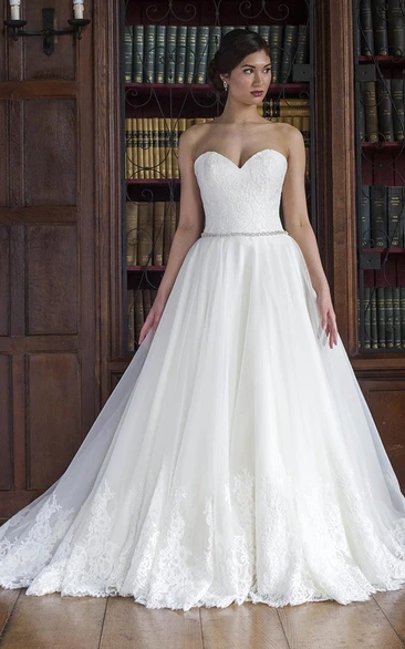 Ball Gown Jeweled Sweetheart Lace Wedding Dress