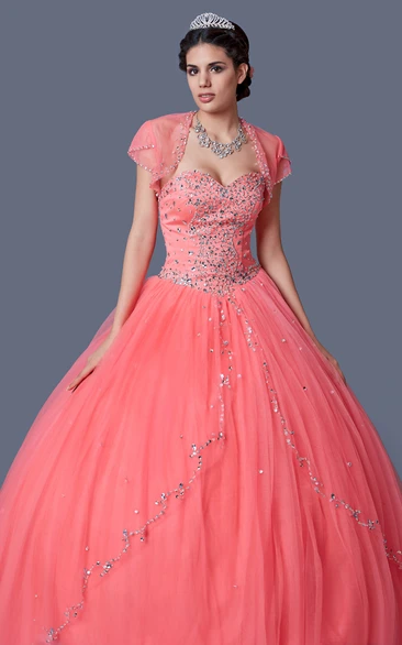 Elegant Princess Style Sweetheart Prom Ball Gown With Beading and Jacket