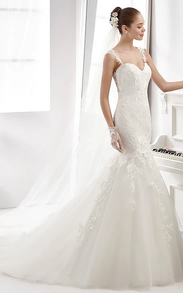 Sweetheart Sheath Mermaid Wedding Dress With Lace Appliques Straps And Illusive Details