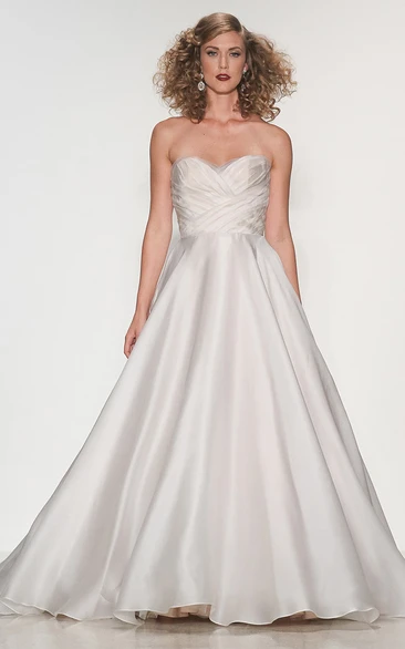 A-Line Maxi Sweetheart Organza Wedding Dress With Criss Cross And Deep-V Back