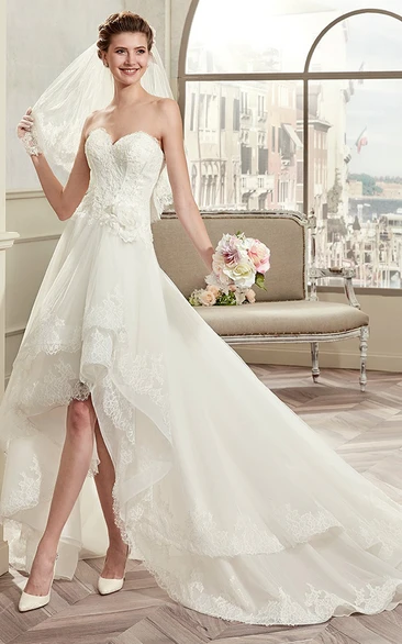 Sweetheart High-low Wedding Gown With Lace Corset and Brush Train
