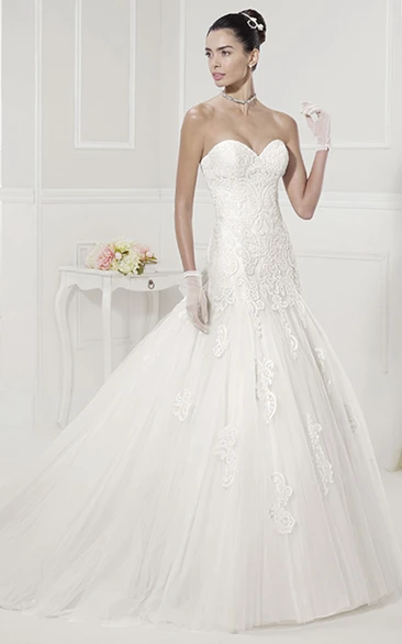 Sweetheart Tulle Mermaid Bridal Gown With Removable Lace Cap Sleeves