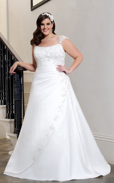 Lace Caped-Sleeve A-Line Gown With Corset Back