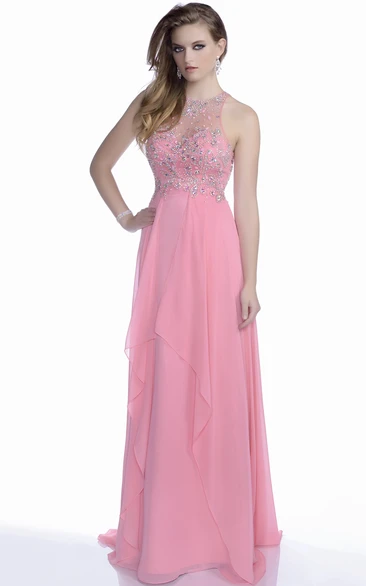 Cap Sleeve Chiffon A-Line Prom Dress With Beaded Bodice And Draping