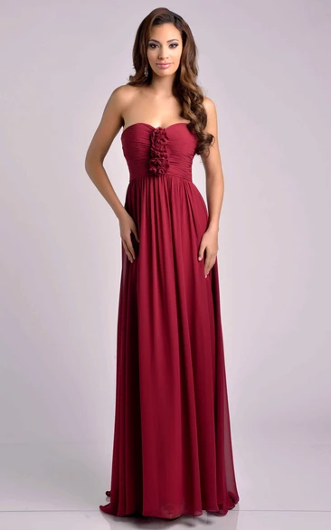 Sweetheart Pleated Empire Chiffon Bridesmaid Dress With Floral Detailing