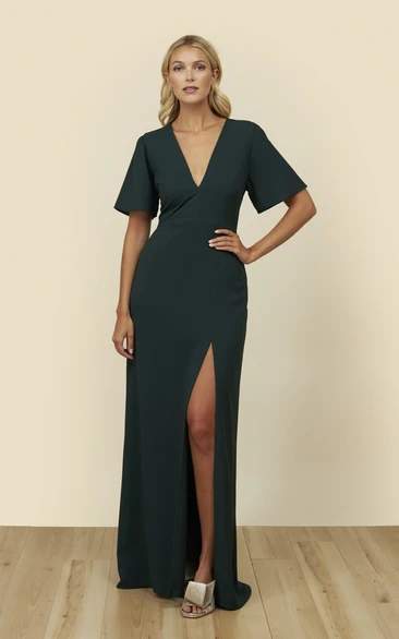 Front Split With Plunging Neckline Bell Half Sleeve With A Keyhole Back Dress