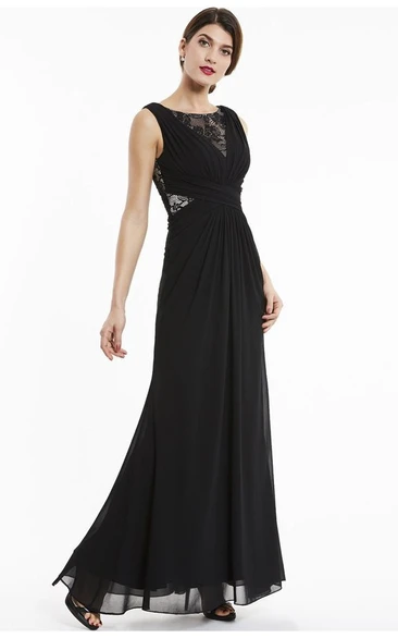 Lace Appliqued Top A-line Chiffon Sleeveless Bateau Elegant Gown