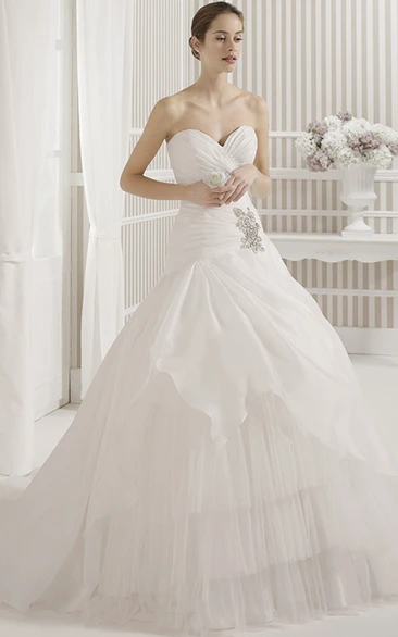 Ball Gown Tiered Sweetheart Long Tulle Wedding Dress With Criss Cross