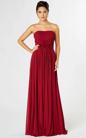 Ruched Strapless Chiffon Bridesmaid Dress With Flower And Pleats