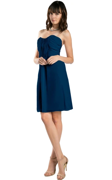 Pencil Mini Strapless Ruched Chiffon Muti-Color Convertible Bridesmaid Dress With Low-V Back