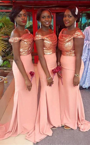 Peach sequin 2024 bridesmaid dress