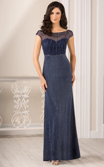 Cap-Sleeved Long Gown With Beadings And V-Back