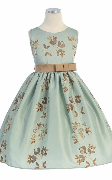 Tea-Length Tiered Embroideried Flower Girl Dress