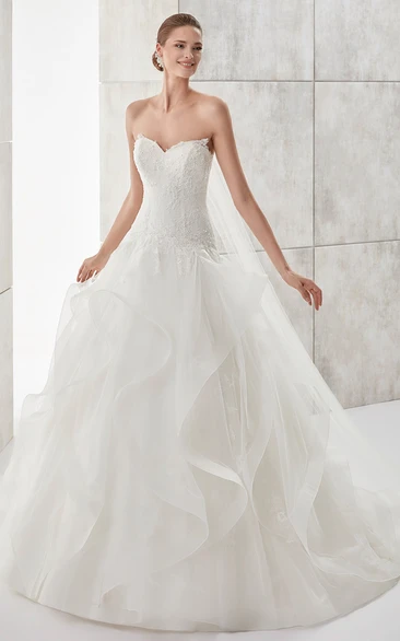 Sweetheart A-line Wedding Gown with Ruffled Skirt and Lace Bodice