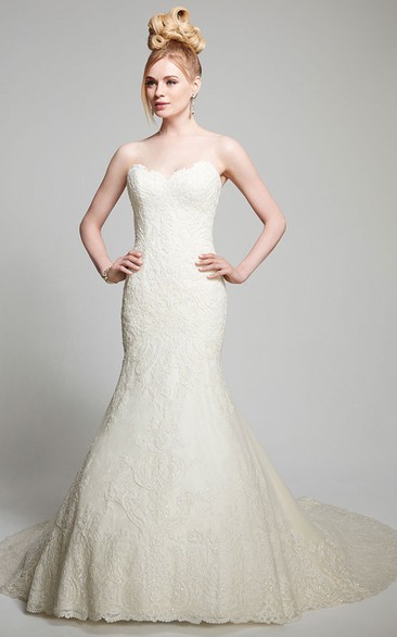 Mermaid Sequined Sweetheart Lace Wedding Dress With Deep-V Back