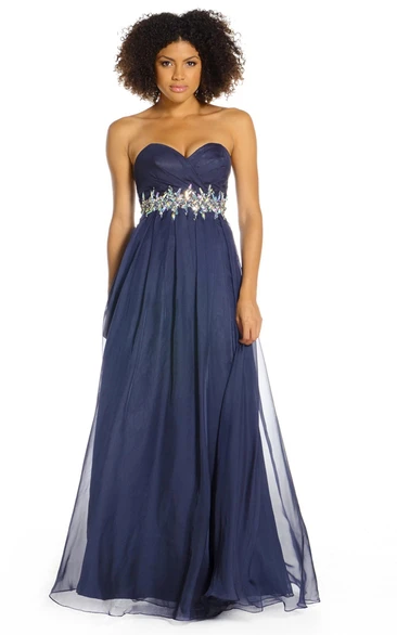 Sweetheart Floor-Length Jeweled Chiffon Prom Dress With Criss Cross And V Back