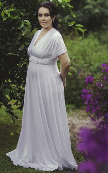 Poet Sleeve V-Neck Chiffon Bridesmaid Dress