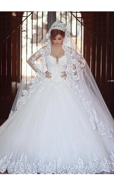 Ball Gown Off-the-shoulder Lace Tulle Zipper Illusion Wedding Gown