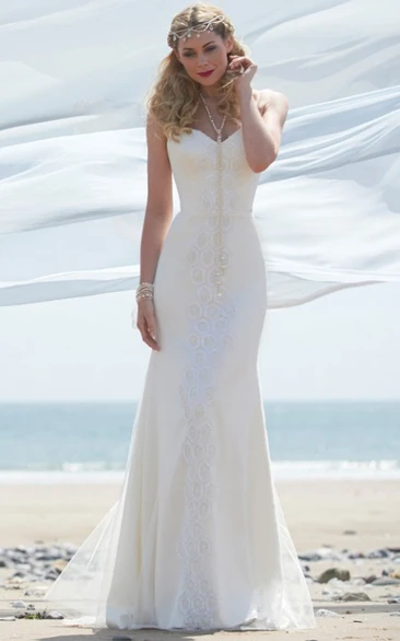 V-Neck Maxi Lace Wedding Dress With Straps