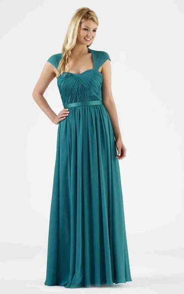 Strapless Maxi Pleated Ruched Chiffon Bridesmaid Dress With Ribbon And Keyhole