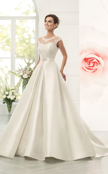 Satin wedding dress 2025 with cap sleeves