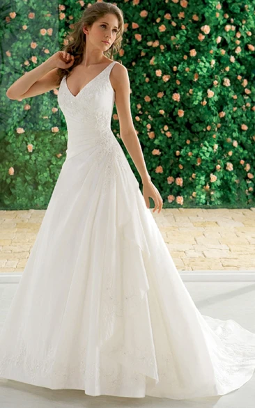 Sleeveless V-neck A-line Wedding Dress with Ruffles - UCenter Dress