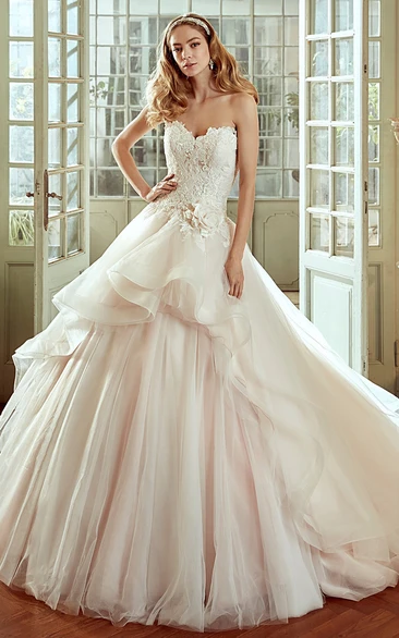 Sweetheart A-line Wedding Dress with Ruching Pleats and Side Floral Waist 