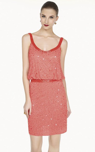 Casual Style Scoop Neck Sheath Short Prom Dress With Beadings And Sequins