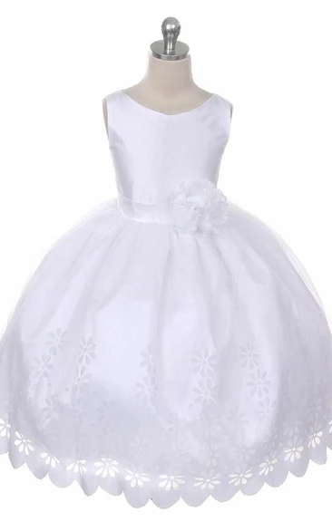 Tea-Length Floral Floral Satin Flower Girl Dress