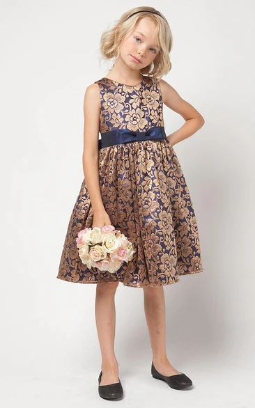 Bowed Floral Lace Flower Girl Dress With Sash
