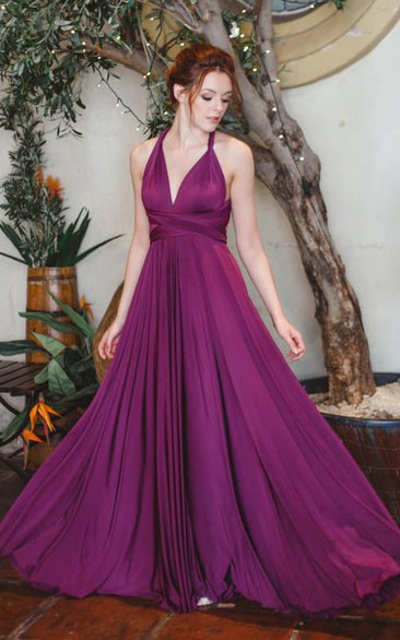 Modern A Line Jersey Bridesmaid Dress With V-neck And Straps Back