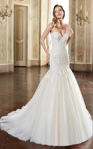 Mermaid Sleeveless Appliqued Maxi Sweetheart Lace&Tulle Wedding Dress