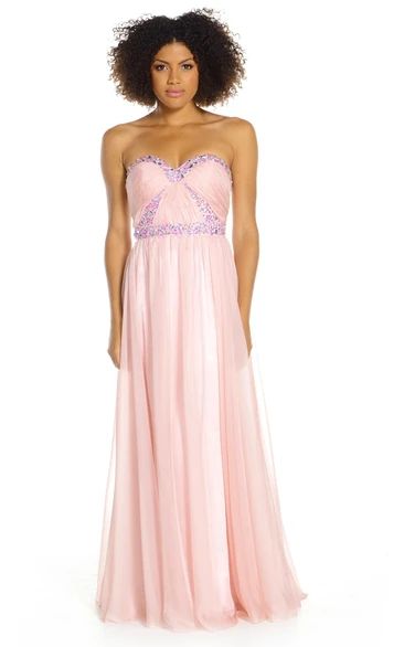 A-Line Sweetheart Ruched Long Sleeveless Prom Dress With Beading And Pleats