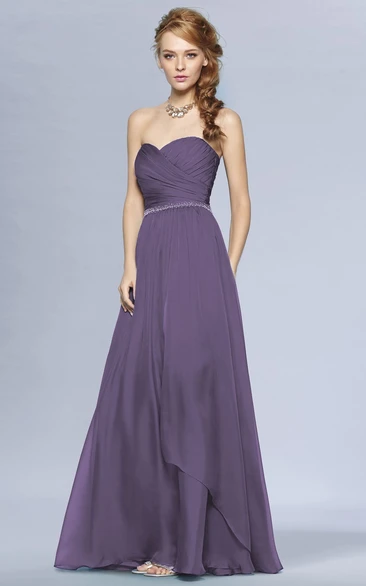 Sweetheart A-Line Long Bridesmaid Dress With Ruches And Beadings