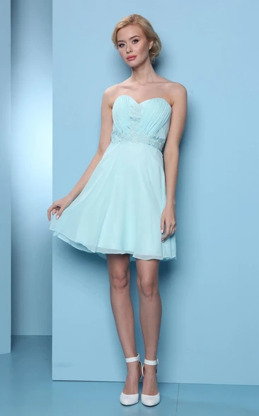 Sweetheart Short Ruched Chiffon Bridesmaid Dress With Embroidery