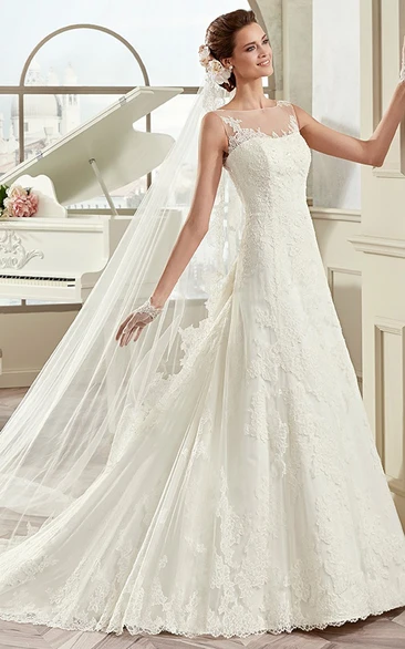 Cap Sleeve Lace Long Gown With Illusive Design And Brush Train
