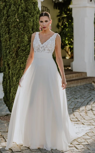Chiffon Open Back Romantic Wedding Dress A-Line