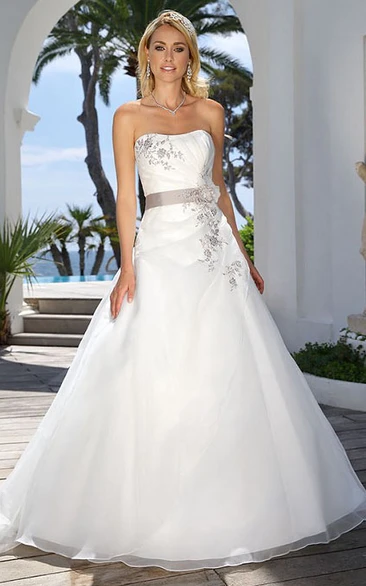 Strapless Maxi Floral Satin Wedding Dress With Draping