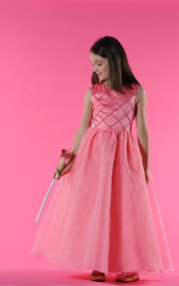 Flower Girl Scoop Neck A-line Pleated Long Dress With Beadings