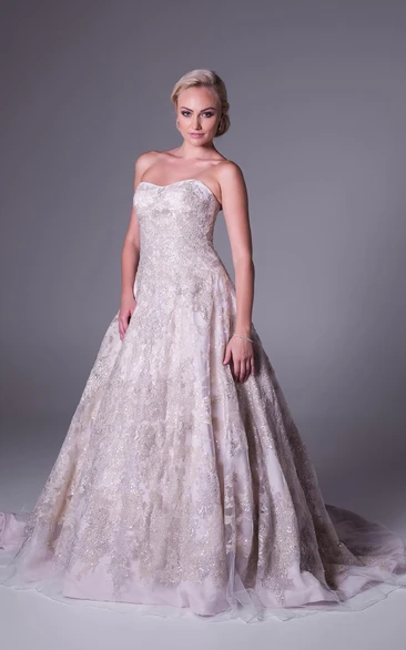 A-Line Strapless Lace Plus Size Wedding Dress