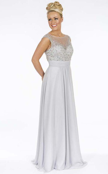 A-Line Beaded Scoop-Neck Floor-Length Sleeveless Chiffon Prom Dress